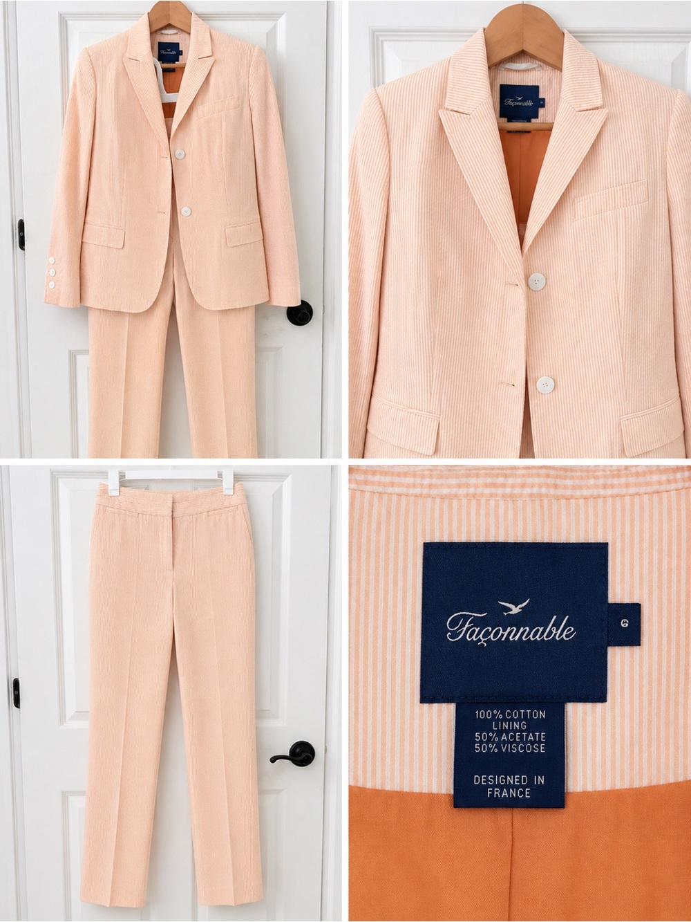 Faconnable Peach/Orange/White pinstripe Blazer and Trousers